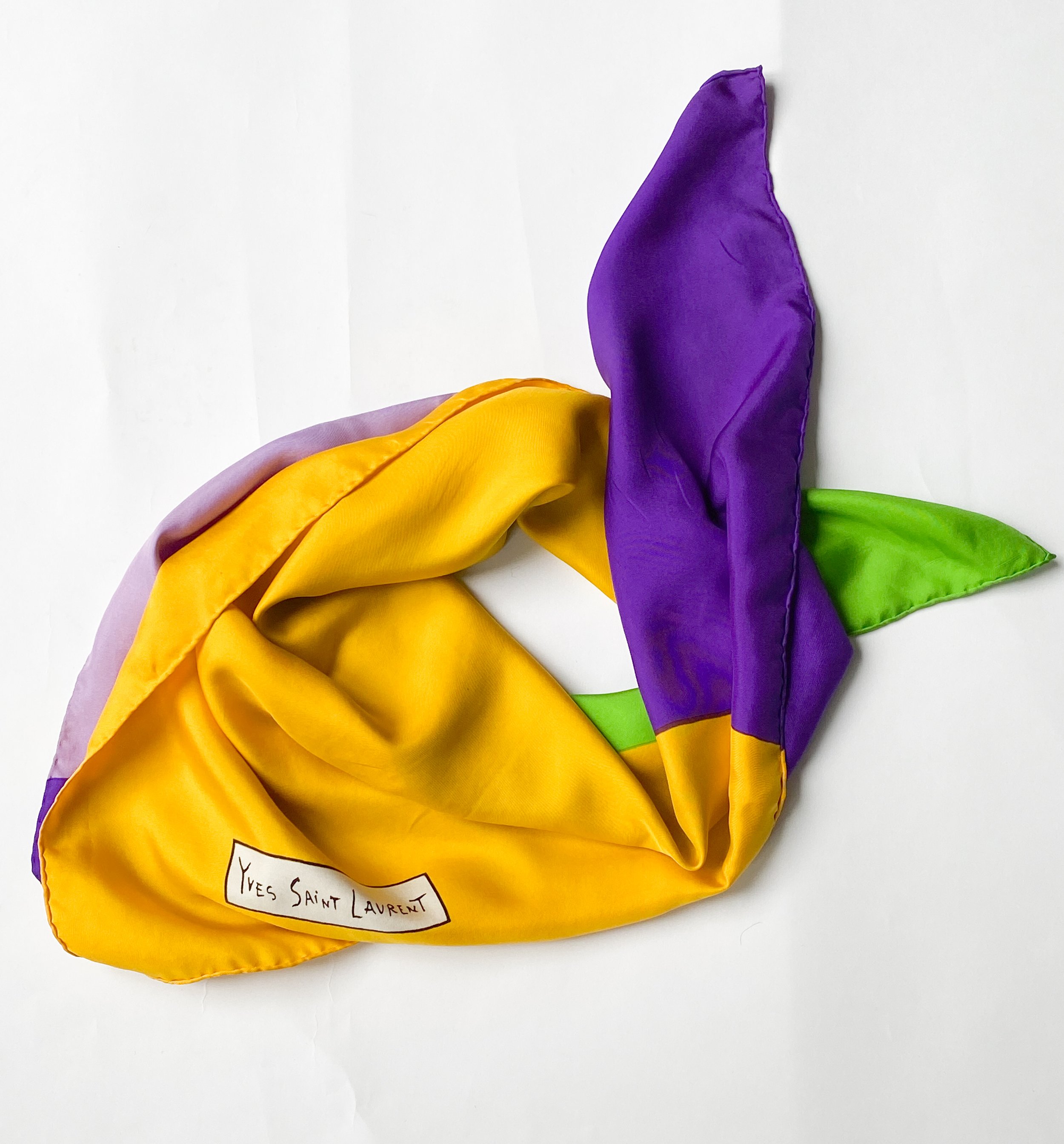 かわいい！ Laurent Saint Yves 1980s Colorblock Scarf Silk Scale Large 小物